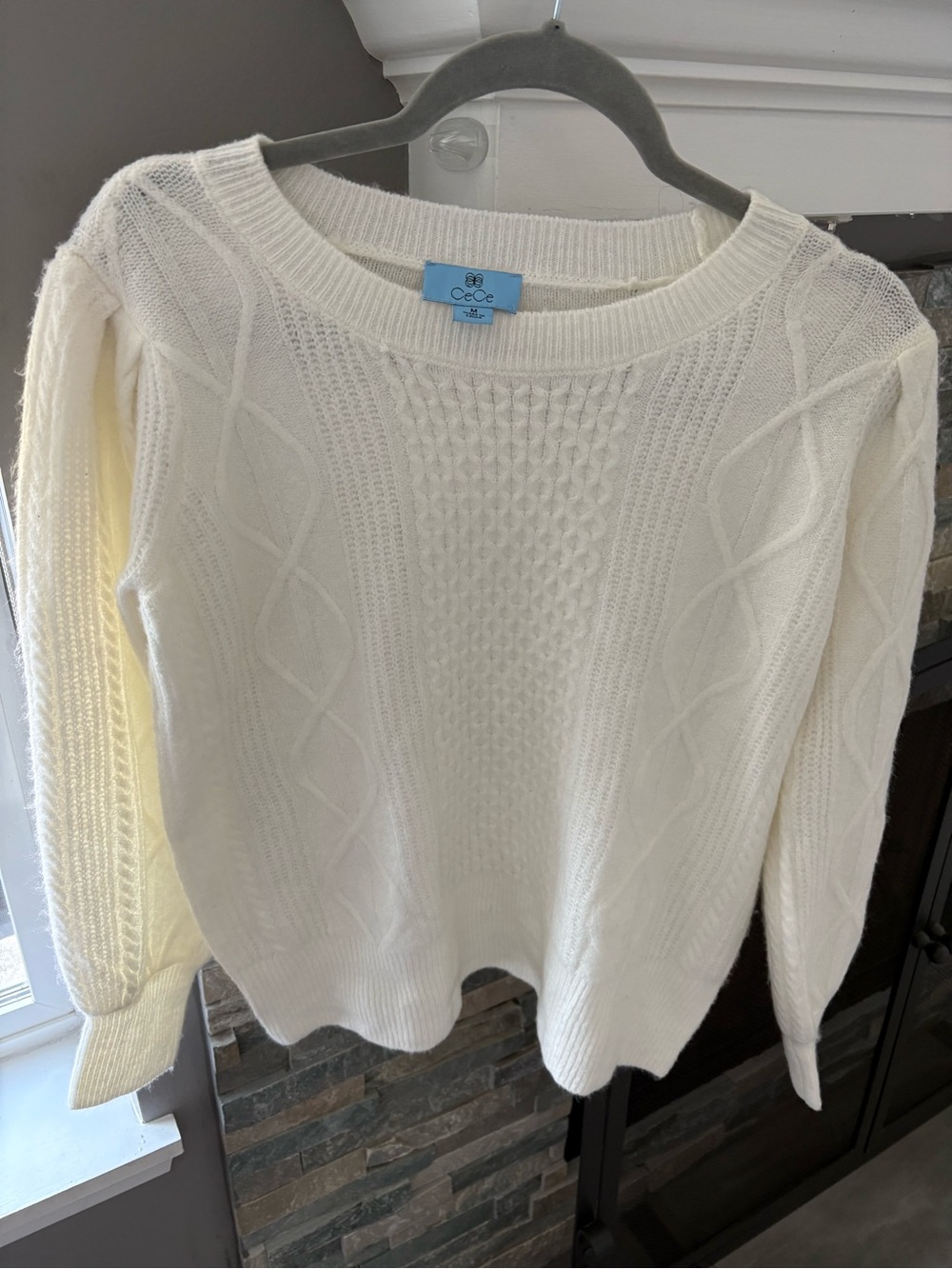 CeCe Ivory Cable-Knit Scoop Neck Sweater